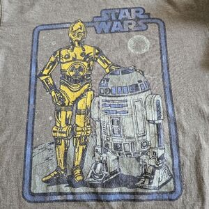 Old Navy Star Wars R2D2 and C3PO Graphic Distressed Print T-shirt Grey Small